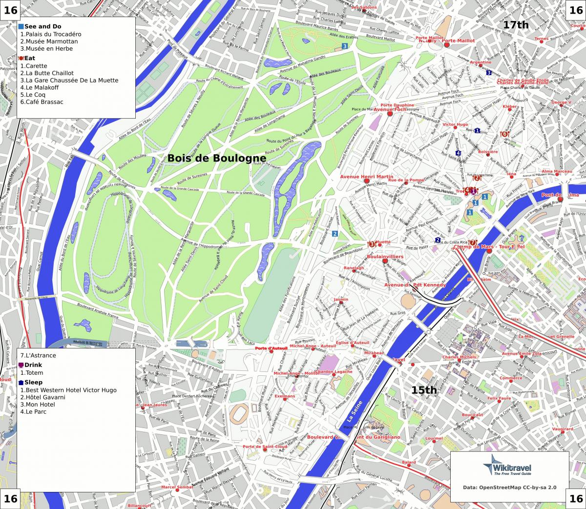 Kaart van de 16e arrondissement van Parijs