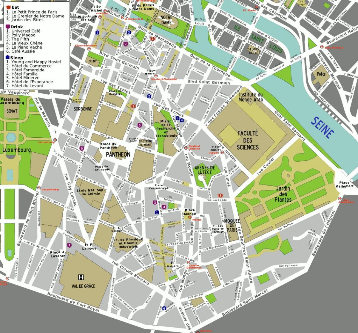 Kaart van het 5e arrondissement van Parijs