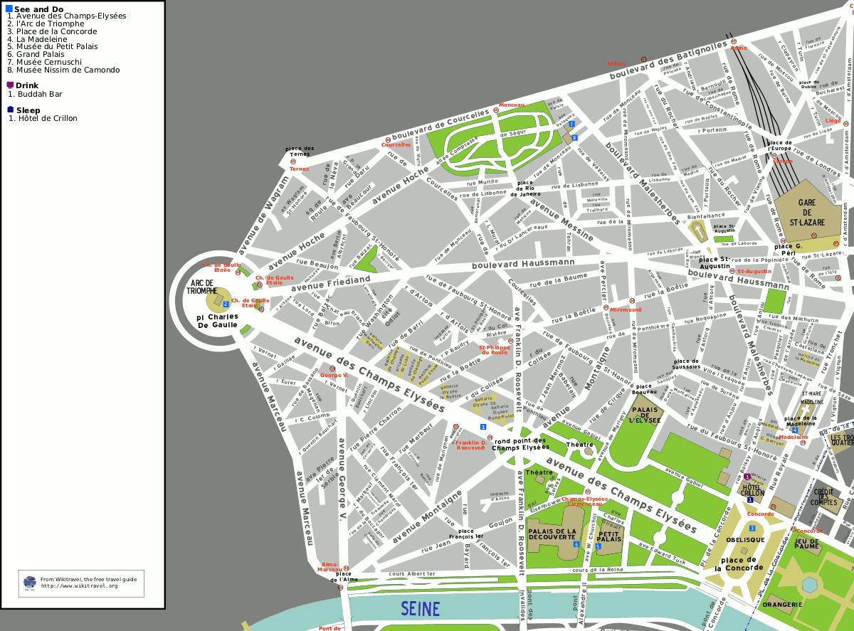 Kaart van 8e arrondissement van Parijs
