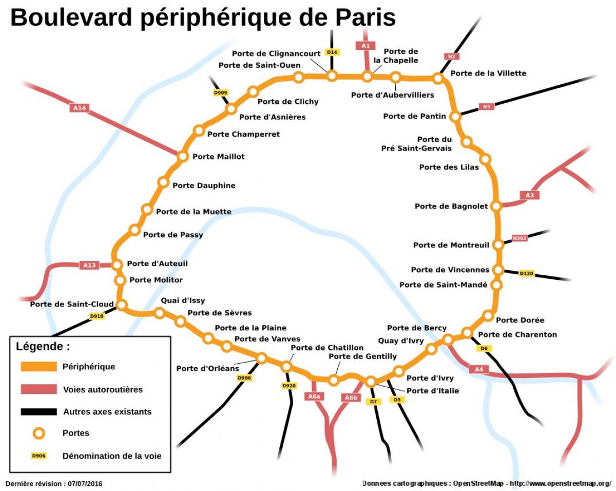Kaart van de Boulevard Périphérique