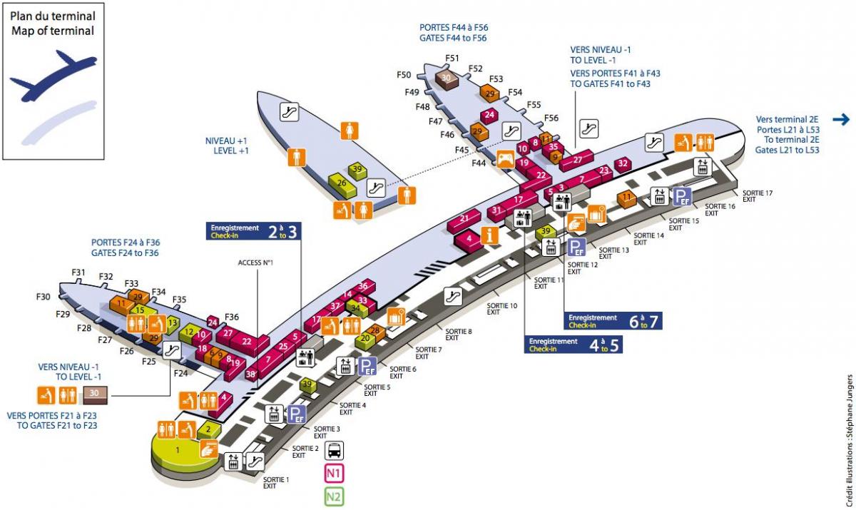 Kaart van CDG vliegveld terminal 2F