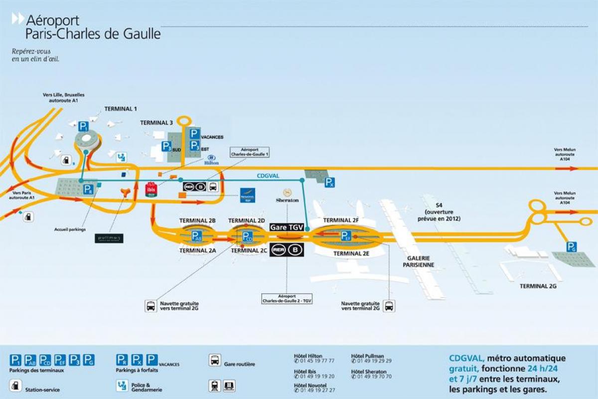 Kaart van de luchthaven Charles de Gaulle luchthaven
