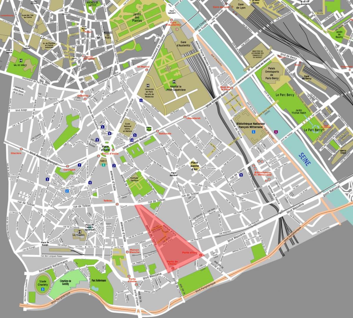 Kaart van de Chinese wijk van Parijs