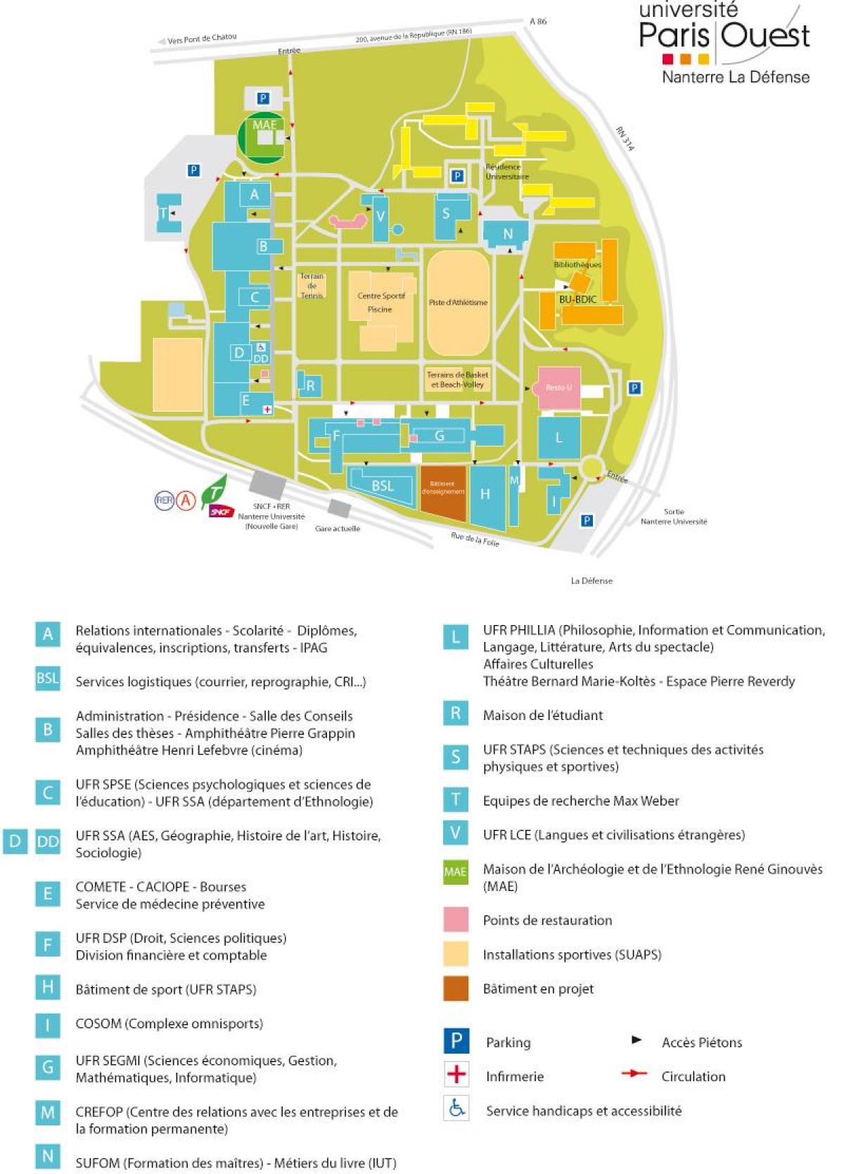 Kaart van de Universiteit van Nanterre