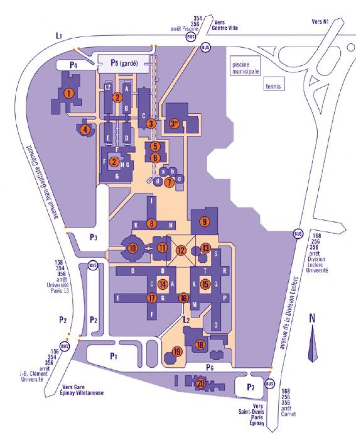 Kaart van de Universiteit van Paris 13e