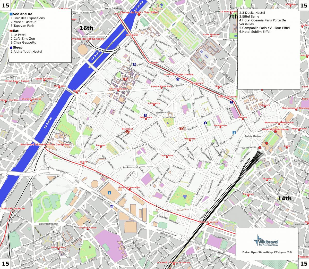 Kaart van het 15e arrondissement van Parijs