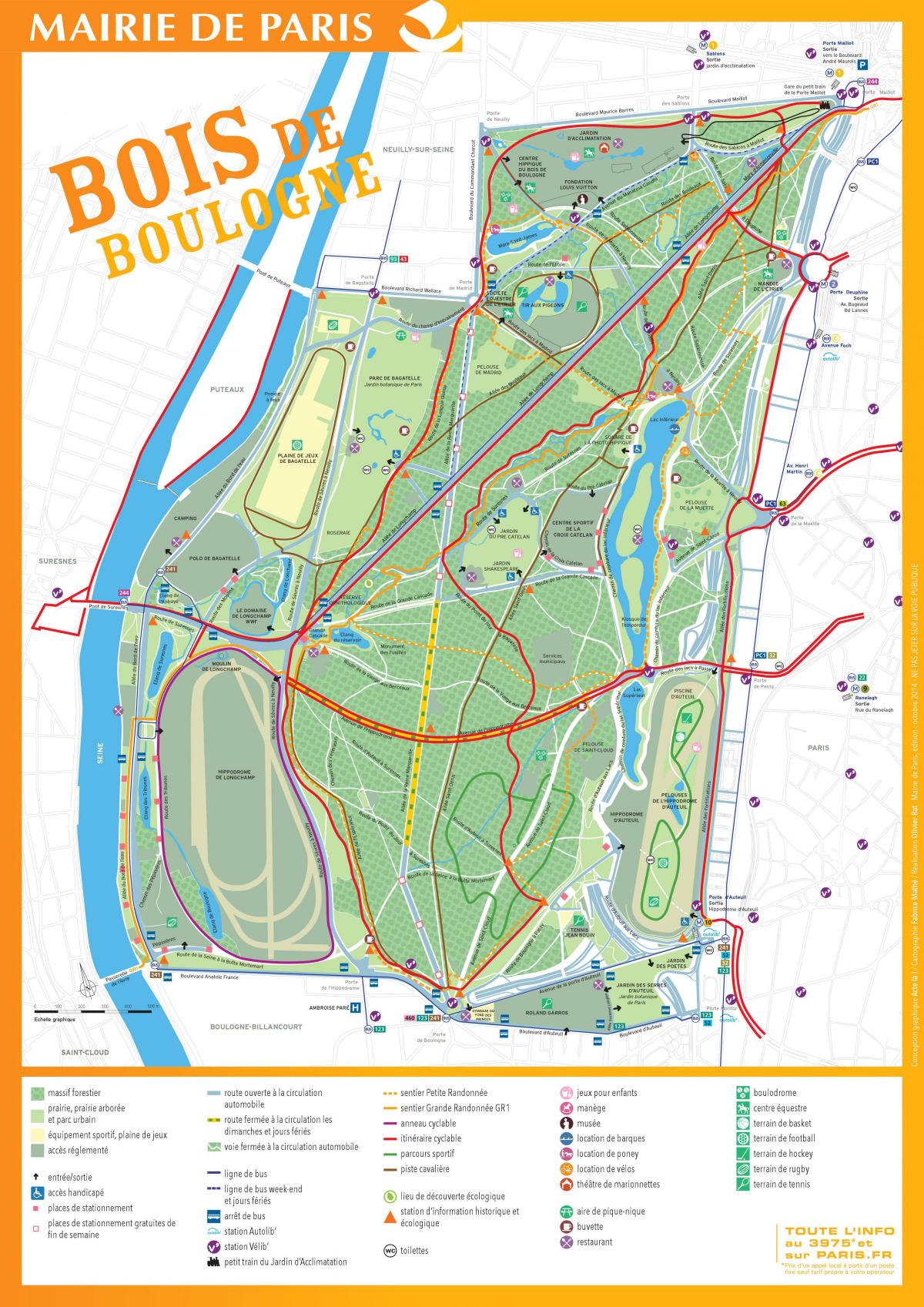 Kaart van het Bois De Boulogne
