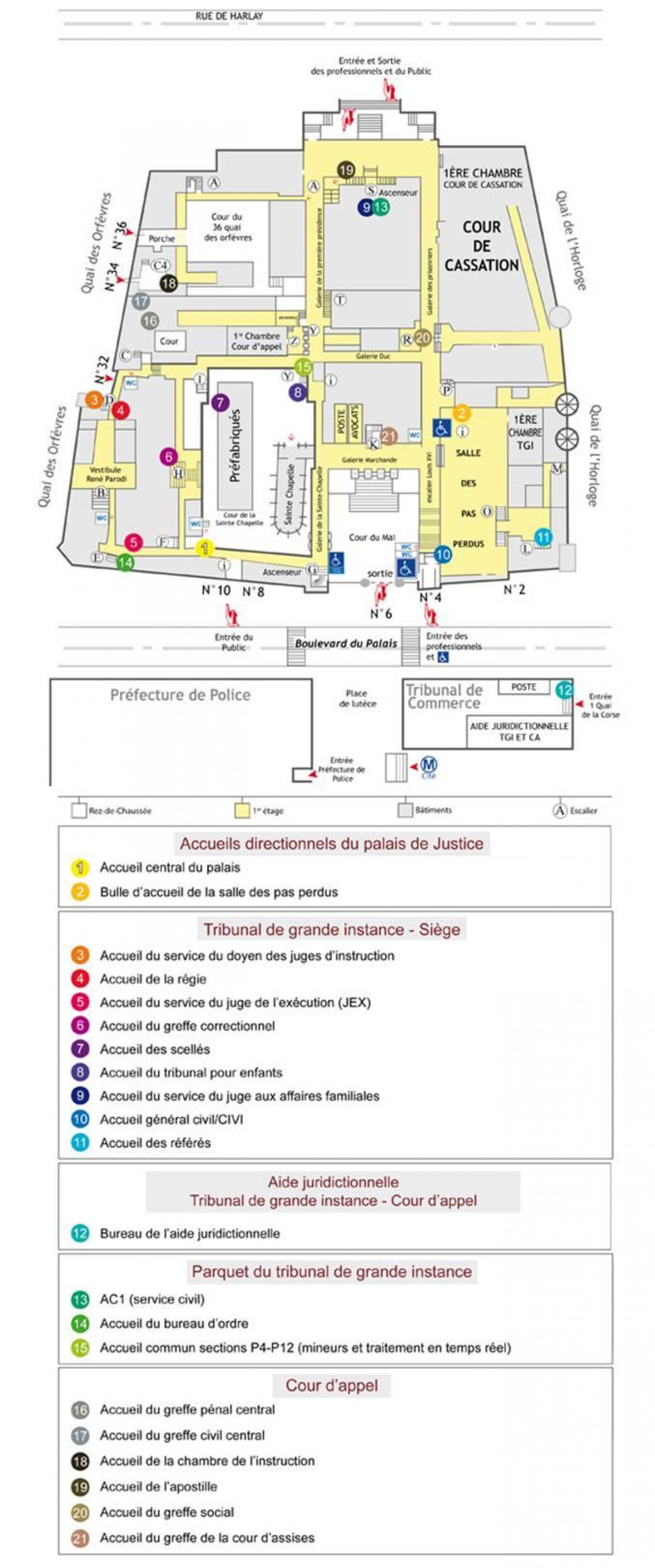 Kaart van Het Palais de Justice Parijs