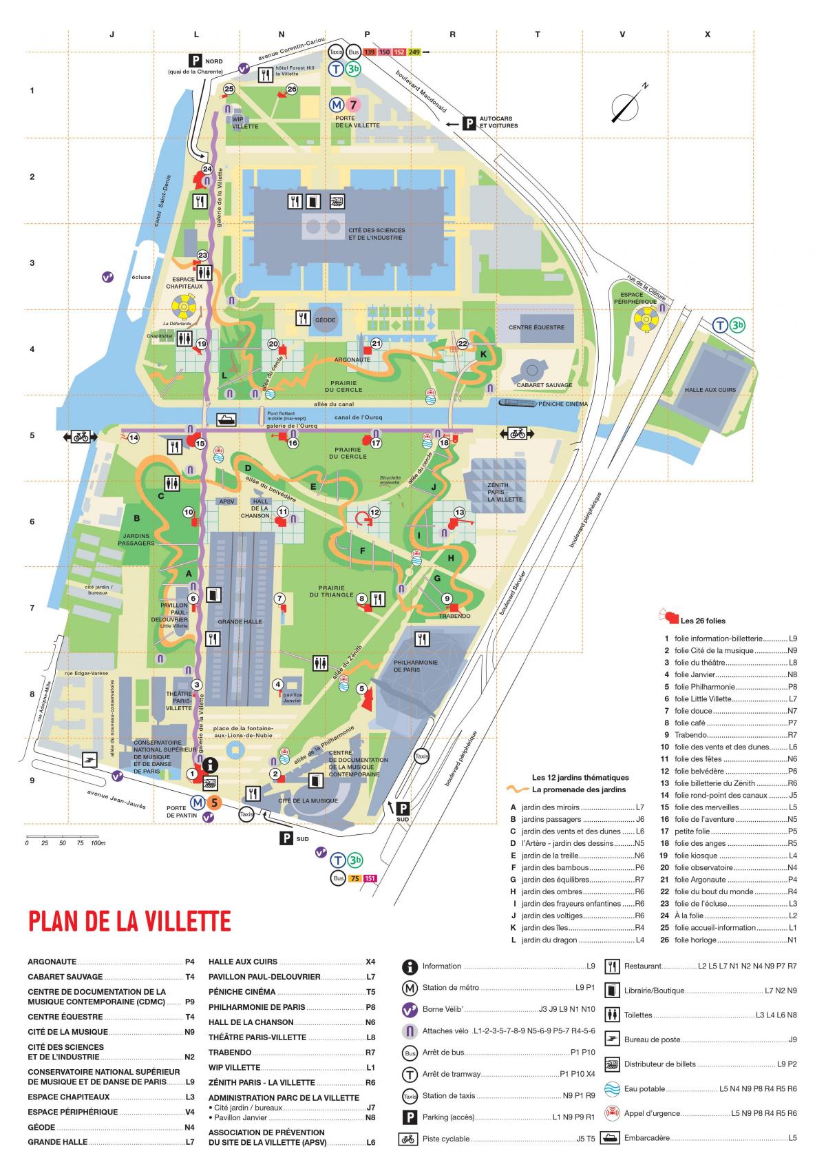Kaart van het Parc De la Villette