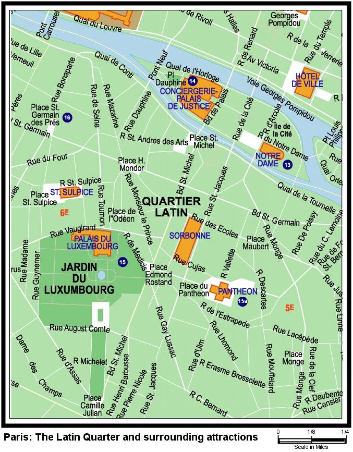 Kaart van Het quartier Latin van Parijs