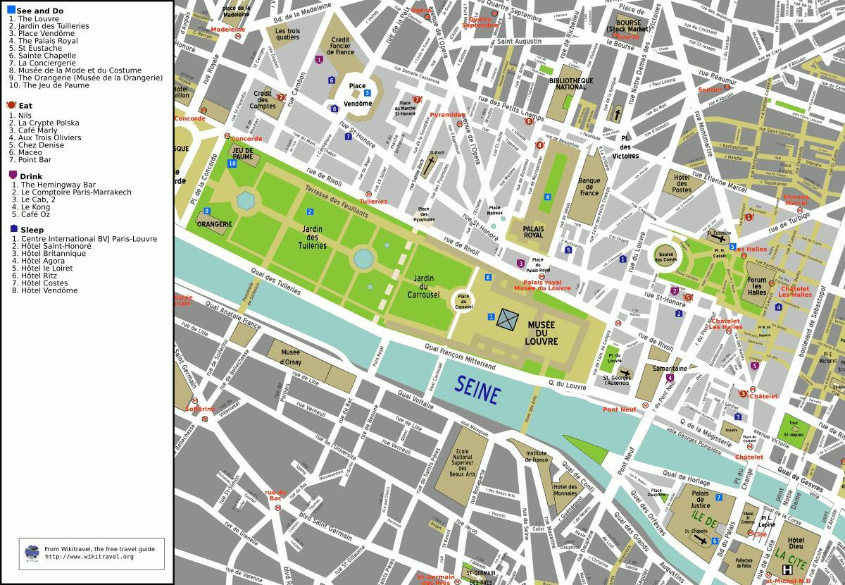 Kaart van het 1ste arrondissement van Parijs