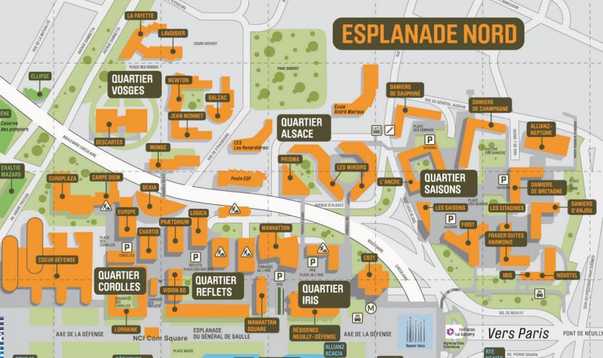 Kaart van La Défense Noord Esplanade