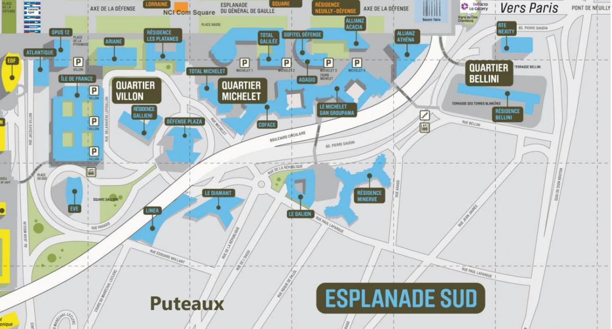 Kaart van La Défense Zuid Esplanade