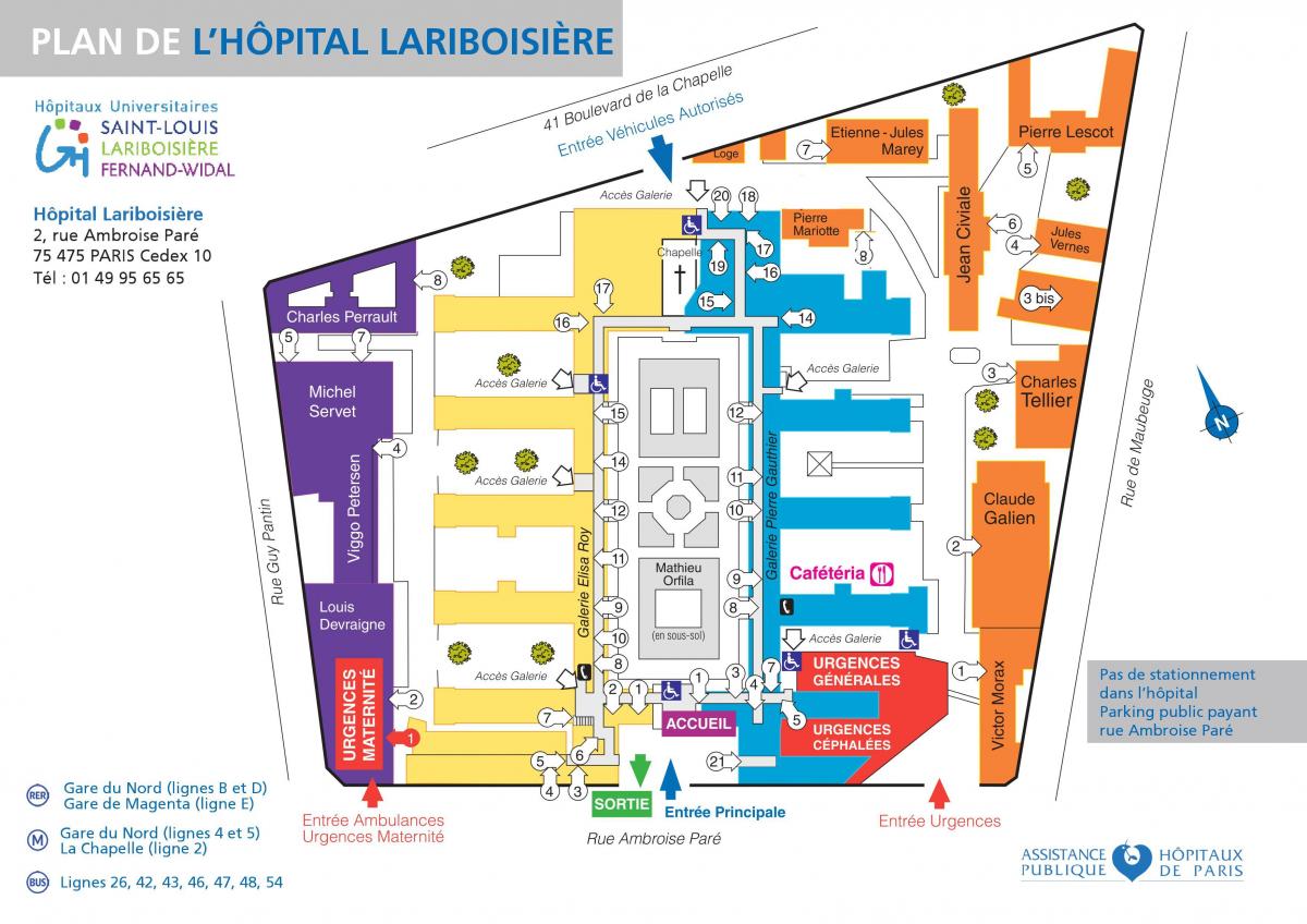 Kaart van Lariboisiere ziekenhuis