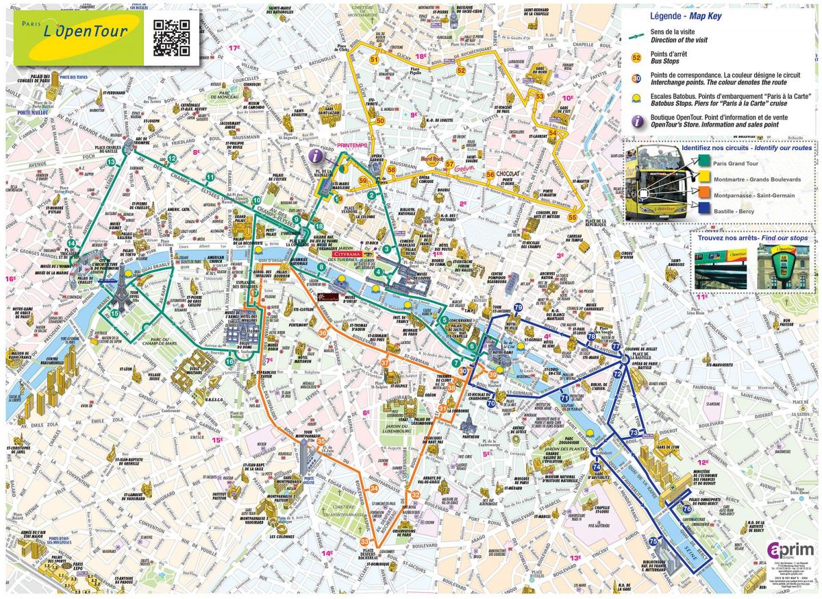 Kaart van Open tour Parijs