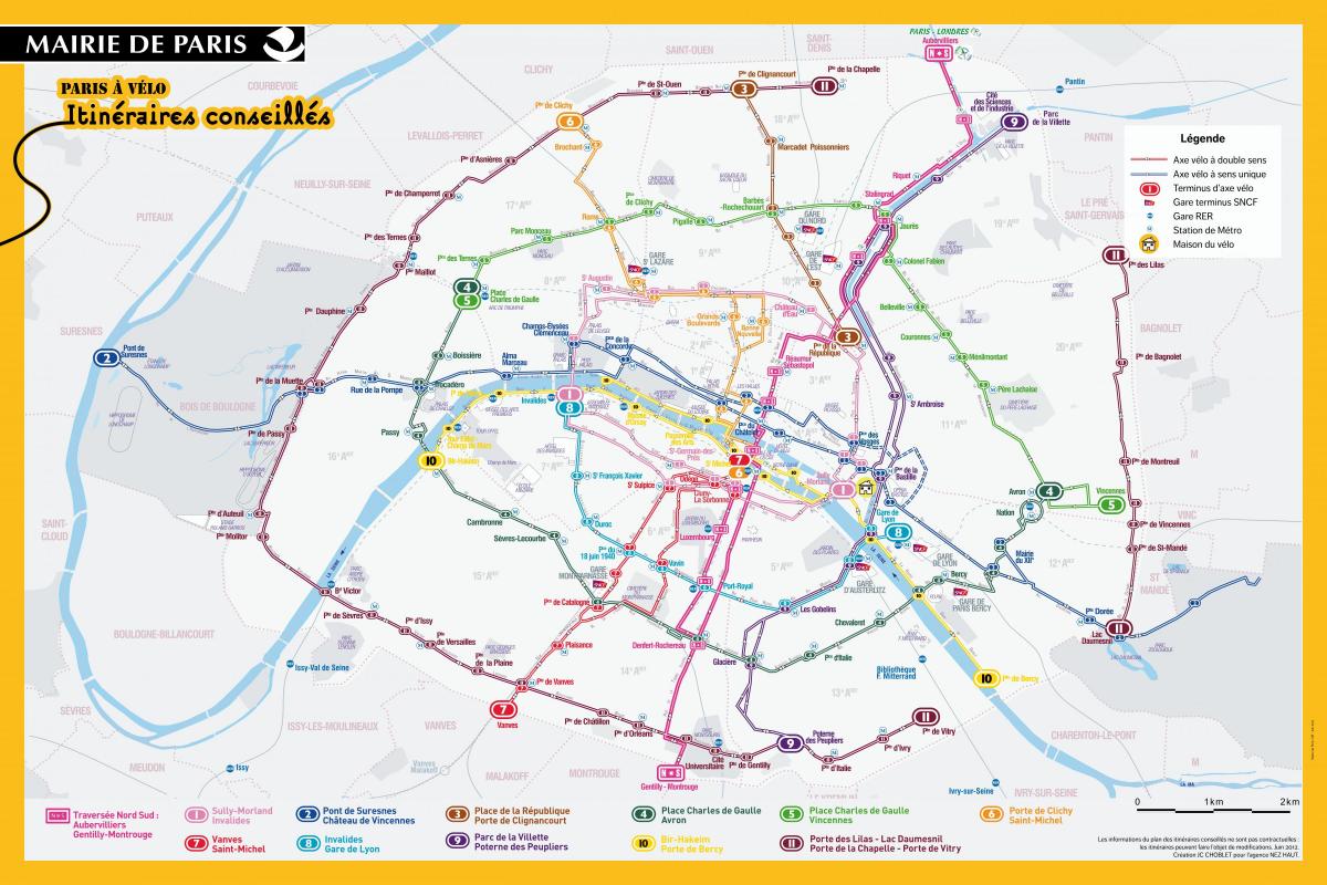 Kaart van Parijs te fietsen