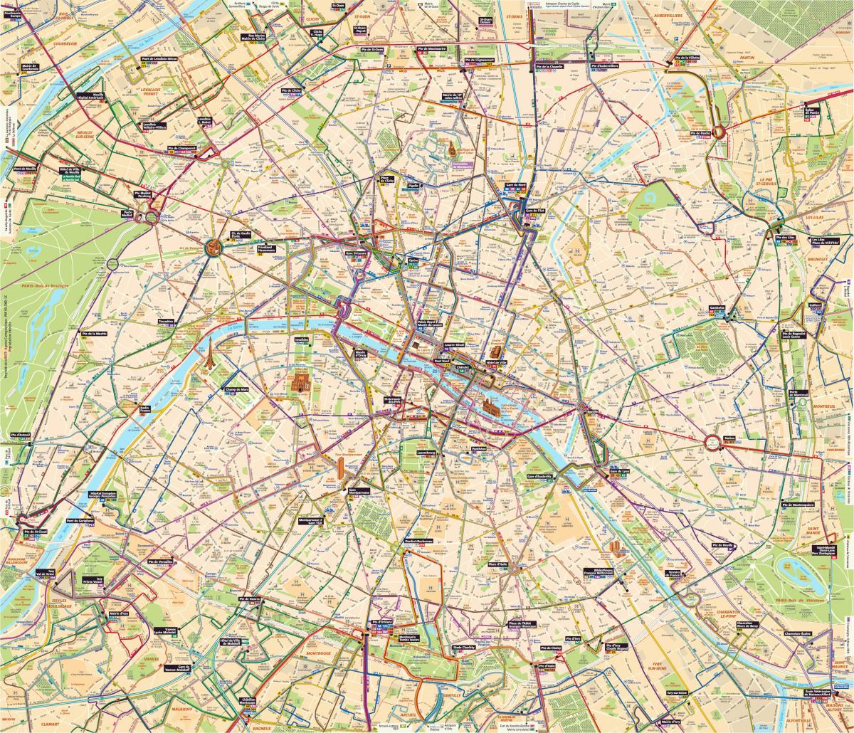 Kaart van Parijs met de bus