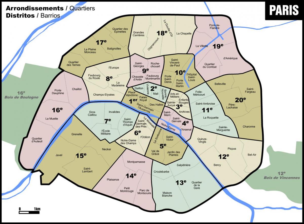 Kaart van Parijs wijken