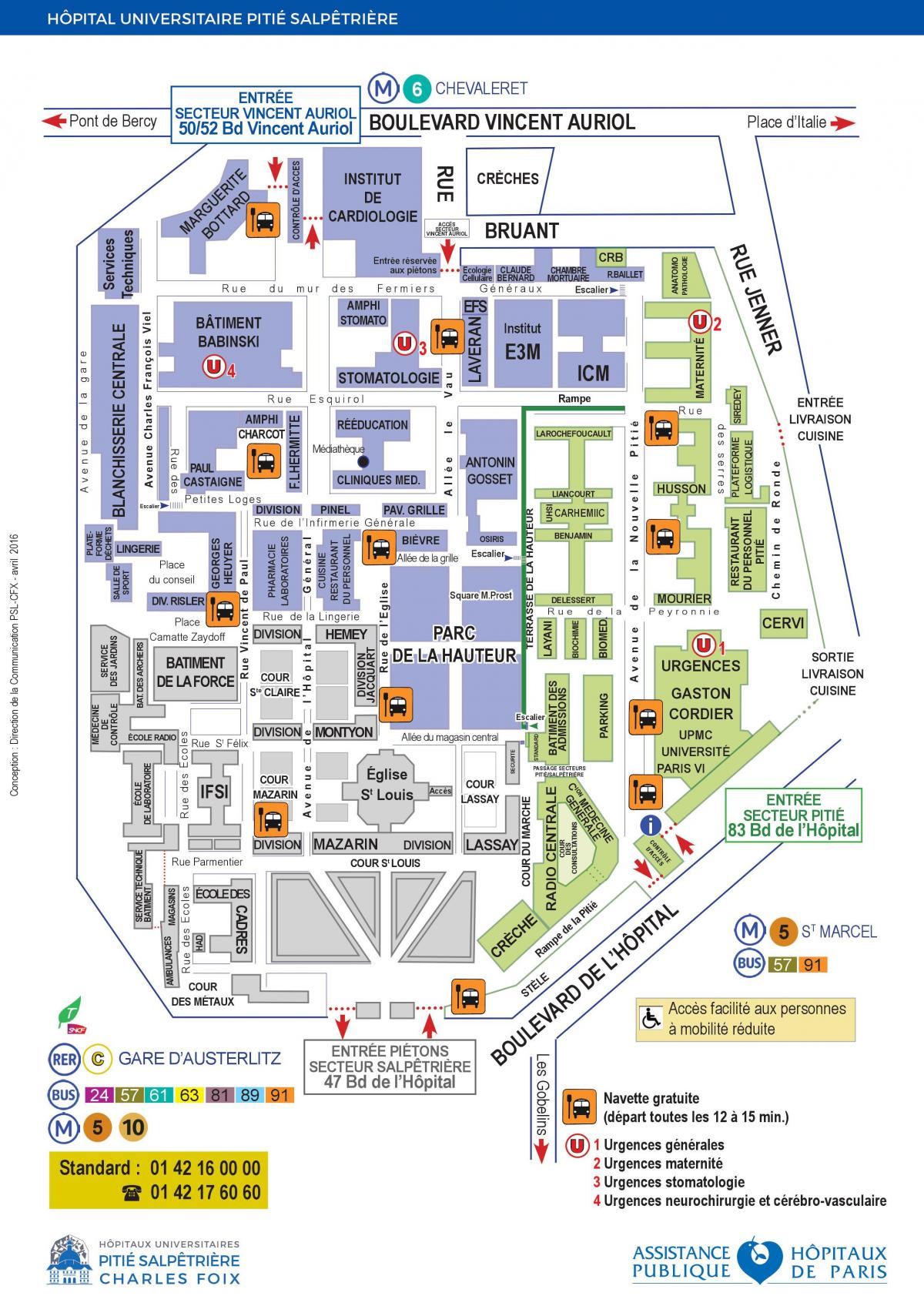 Kaart van Pitie Salpetriere ziekenhuis