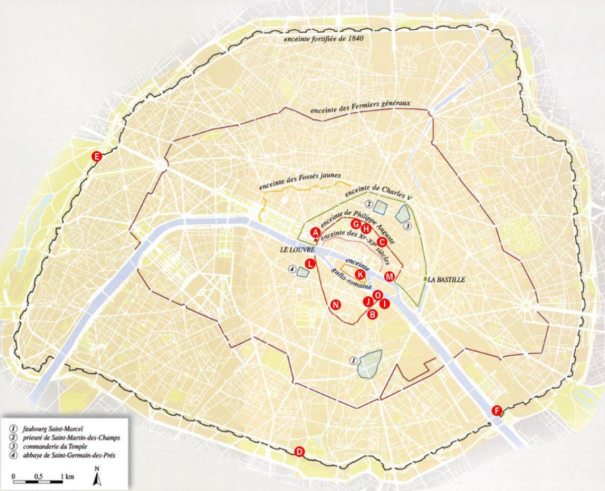 Kaart van de Stad de muren van Parijs
