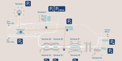 Kaart van CDG airport parking