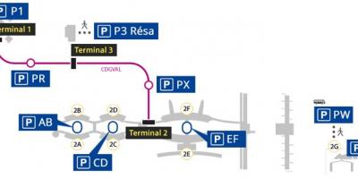 Kaart van de luchthaven Roissy en is parkeergelegenheid