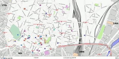Kaart van de 18e arrondissement van Parijs