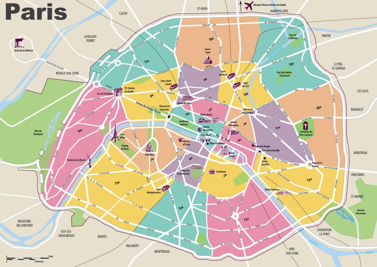 Kaart van de bezienswaardigheden van Parijs