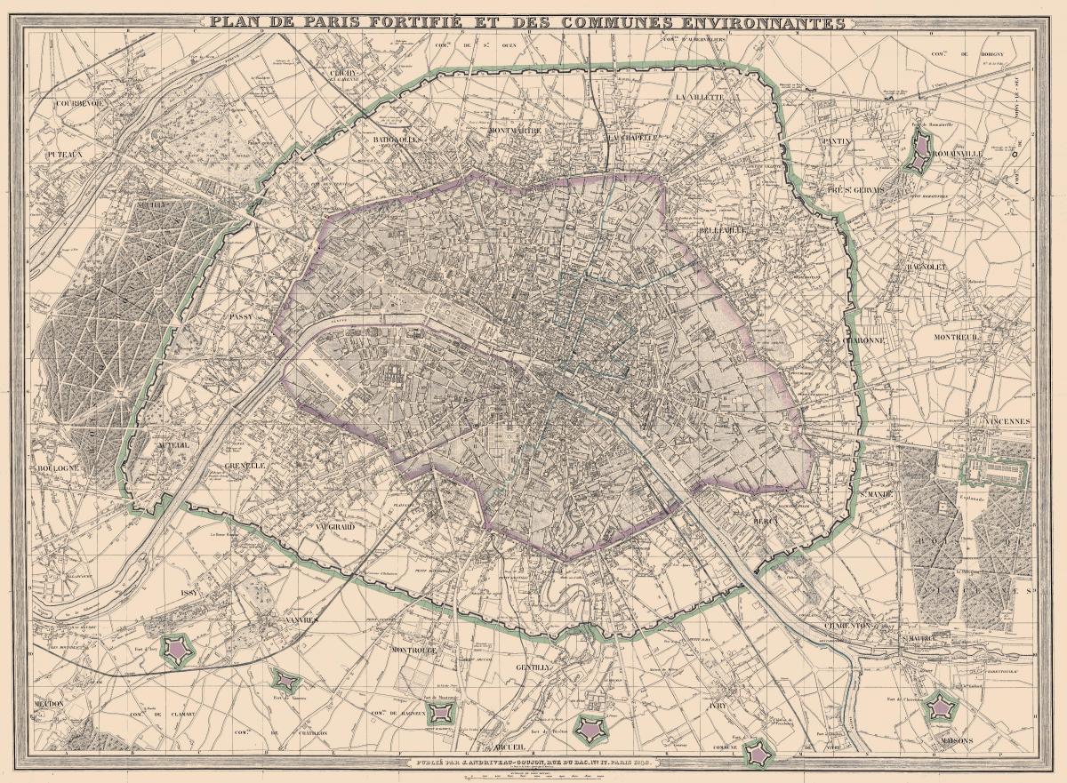 Kaart van Parijs 1850