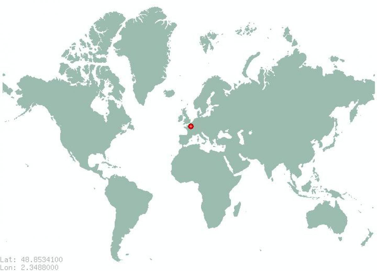 Kaart van parijs op de kaart van de Wereld