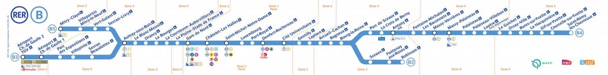 Kaart van RER-lijn B