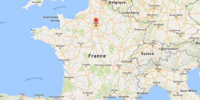 Kaart van parijs op de kaart Frankrijk